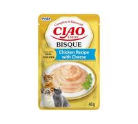 INABA Ciao Entrée Bisque, Wet Cat Food, Complete Balanced Meal with Chicken and Cheese, Creamy Puree made with Natural Ingredients, High Moisture, For Adult Cats, 1 Pack of 40g