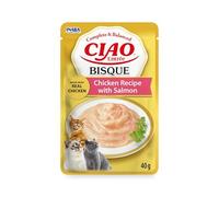 INABA Ciao Entrée Bisque, Wet Cat Food, Complete Balanced Meal with Chicken and Salmon, Creamy Puree made with Natural Ingredients, High Moisture, For Adult Cats, 1 Pack of 40g