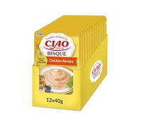 INABA Ciao Entrée Bisque, Wet Cat Food, Complete Balanced Meal with Chicken, Creamy Puree made with Natural Ingredients, High Moisture, For Adult Cats, Value Pack, 12 Packs of 40g