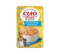 INABA Ciao Entrée Paté, Wet Cat Food, Complete Balanced Meal with Chicken and Cheese, Low-Calorie Smooth Paté made with Natural Ingredients, For Adult Cats, 1 Pack of 40g