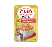 INABA Ciao Entrée Paté, Wet Cat Food, Complete Balanced Meal with Chicken and Salmon, Low-Calorie Smooth Paté made with Natural Ingredients, For Adult Cats, 1 Pack of 40g