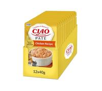 INABA Ciao Entrée Paté, Wet Cat Food, Complete Balanced Meal with Chicken and Tuna, Low-Calorie Smooth Paté made with Natural Ingredients, For Adult Cats, Value Pack, 12 Packs of 40g