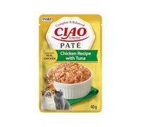 INABA Ciao Entrée Paté, Wet Cat Food, Complete Balanced Meal with Chicken and Tuna, Low-Calorie Smooth Paté made with Natural Ingredients, For Adult Cats, 1 Pack of 40g