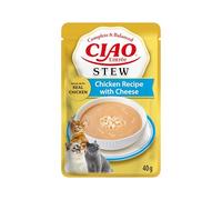 INABA Ciao Entrée Stew, Wet Cat Food, Complete Balanced Meal with Chicken Strips and Cheese, Rich and Creamy Stew Made with Natural Ingredients, High Moisture, For Adult Cats, 1 Pack of 40g