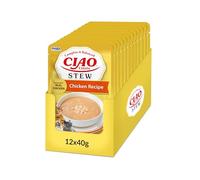 INABA Ciao Entrée Stew, Wet Cat Food, Complete Balanced Meal with Chicken Strips, Creamy Stew Made with Natural Ingredients, High Moisture, For Adult Cats, Value Pack, 12 Packs of 40g