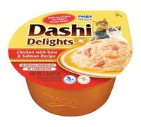 INABA Dashi Delights: Chicken with Tuna & Salmon Recipe (70g) / Bits in Broth Cat Food Topping, Rich in Protein, Natural Ingredients, Delicious and Healthy, Wet Cat Food