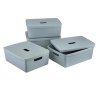INABOX Plastic Storage Boxes with Lids, Set of 4, Stackable, Nesting, Cottage Blue (19 Litre)
