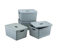 INABOX Plastic Storage Boxes with Lids, Set of 4, Stackable, Nesting, Cottage Blue (28 Litre)