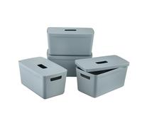 INABOX Plastic Storage Boxes with Lids, Set of 4, Stackable, Nesting, Cottage Blue (8 Litre)