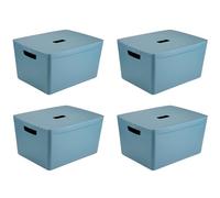 INABOX Storage Box Bonus Pack 4 X 28L Cactus Blue With Lid, 28L Stackable Plastic Storage Box with Lid, BPA Free, Bedroom, Laundry, Home & Office, W 33.5cm x L 43.5cm H 24cm