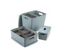 INABOX Storage Box Set of 6 Cottage Blue With Lid And Tray, Storage boxes with lids, Plastic storage box with lid, BPA free, Bedroom, Laundry, Home & Office, (2 X 8L, 28L, 39L, 2 X Tray)