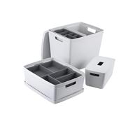 INABOX Storage Box Set of 6 White With Lid And Tray, Storage boxes with lids, Plastic storage box with lid, BPA free, Bedroom, Laundry, Home & Office, (2 X 8L, 28L, 39L, 2 X Tray)