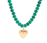 Inactwin Chunky Beaded Heart Necklace for Women Trendy Colorful Resin Big Bead Statement Choker Fashion Gold Heart Pendant Jewelry Gifts for Love, Unisex, Stainless Steel and Resin Bead, No Gemstone