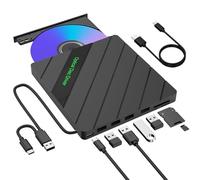 inaepeak 8 in 1 External CD DVD Drive for Laptop, USB 3.0 Portable External CD Burner Reader Writer with 4 USB Ports/2 TF SD Card Slots/1 Type C Port, Disc Drive for Laptop/PC/Mac/Windows/Linux/OS