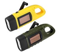 Inajoke 2 Pack Wind Up Torch LED Hand Crank Solar Dynamo Super Bright Portable Camping Torch with Carabiner Hook Rechargeable Outdoor Emergency Flashlight for Hiking Climbing Outdoors (Green+Yellow)