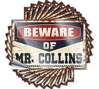 Inappropriate Stickers Beware of Mr. Collins Funny Sticker 10 Pcs Naughty Stickers for Adults Bar Signs for Home Dec(8X12CM)