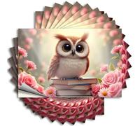 Inappropriate Stickers Charming Owl with Books and Flowers Stickers 10Pcs Man Cave Sign Funny Sign Decor(6X9CM)
