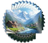 Inappropriate Stickers Mountain Village with River and Snow-Capped Peaks Stickers 10Pcs Funny Stickers for Cars Sticker Box(6X9CM)
