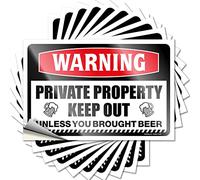 Inappropriate Stickers Private Property Keep Out Unless You Brought Beer Funny Sticker 10 Pcs Decals for Cars Toolbox Stickers and Decals(8X12CM)