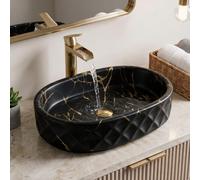 InArt Black with Metallic Gold Countertop Wash Basin, Oval Ceramic Vessel Sink for Bathroom Vanity, 50 x 32 x 14 cm
