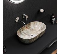 InArt Ceramic Countertop Sink, Green, Beige and Rust Marble Oval Above-Counter Bathroom Basin, 55 x 35 x 14.5 cm