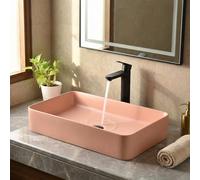 InArt Ceramic Countertop Sink, Pink Rectangular Above-Counter Bathroom Basin, 62 x 35 x 12 cm