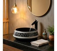 InArt Midnight Black Round Ceramic Countertop Basin, Matt Vessel Bathroom Sink, 42 x 42 x 16 cm
