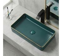 InArt Olive Green Countertop Wash Basin, Rectangular Ceramic Vessel Sink for Bathroom Vanity, 60 x 34 x 11 cm