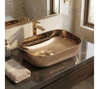InArt Rectangular Countertop Bathroom Basin in Rose Gold, Ceramic Vessel Sink, 45 x 32 x 13.5 cm