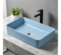 InArt Rectangular Vessel Bathroom Sink, Blue Ceramic Countertop Basin with Polished Finish, 62 x 35 x 12 cm