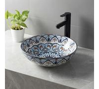 InArt Round Vessel Bathroom Sink, Cobalt Blue Ceramic Countertop Basin with Glossy Finish, 40.5 x 40.5 x 12.5 cm