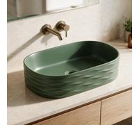 InArt Sage Green Vessel Sink, Rectangular Ceramic Countertop Wash Basin for Bathroom or Cloakroom, 50 x 31 x 15 cm