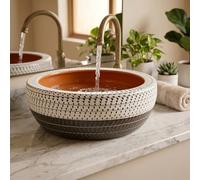 InArt Terracotta, Black and White Vessel Sink, Round Ceramic Countertop Wash Basin for Bathroom or Cloakroom, 40 x 40 x 15 cm