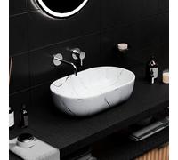 InArt White and Grey Marble Vessel Sink, Oval Ceramic Countertop Wash Basin for Bathroom or Cloakroom, 55 x 35 x 14.5 cm