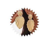 Inateannal Boho Big Leaf Drop Earrings Hammered Round Disc Earrings Gold Long Leaf Dangle Earrings Textured Metal Leaf Earrings Large Leaf Statement Earrings Jewelry for Women and Girls