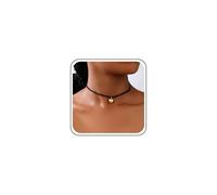 Inateannal Boho Black Bead Choker Necklace Gold Heart Pendant Necklace Small Seed Beaded Necklace Vintage Puffy Heart Bead Necklace Jewelry for Women