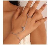 Inateannal Boho Butterfly Finger Ring Bracelet Butterfly Silver Butterfly Wrist Bracelet Butterfly Slave Bracelet Vintage Finger Chain Bracelet Jewelry for Women and Girls