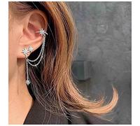 Inateannal Boho Cz Northstar Ear Cuff Earrings Rhinestone Chain Wrap Cuff Earrings Silver Crystal Northstar Drop Earrings Crystal Star Climber Chain Earrings Jewelry for Women and Girls