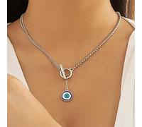 Inateannal Boho Evil Eye Necklace - Silver, Blue Eye Pendant - 24 Inch Chain - Women & Girls (13+)