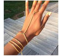 Inateannal Boho Layered Finger Rings Bracelet Gold Slave Chain Bracelet Punk Hand Harness Chain Bracelet Vintage Ring Wrist Bracelet Jewelry for Women and Girls