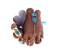 Inateannal Boho Turquoise Slave Bracelet Turquoise Finger Ring Bracelet Vintage Turquoise Wrist Bracelet Silver Hand Harness Chain Jewelry for Women and Girls