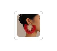 Inateannal Exaggerated Heart Dangle Earrings Large Fan Tassel Earrings Gold Starburst Drop Earrings Bohemian Tassel Statement Earrings Jewelry for Women Girls(Red)