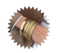 Inateannal Gold Bangle Bracelets Set for Women Multi Stackable Wide Bangle Collection Indian Bollywood Chunky Bangle Bracelets Layered Metal Textured Bracelets Wedding Bridal Jewelry (10Pcs)