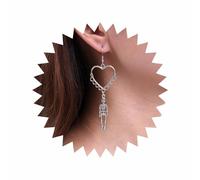 Inateannal Gothic Heart Skull Dangle Earrings Silver Skull Skeleton Earrings Hollow Heart Hook Earrings Halloween Skeleton Drop Earrings Jewelry for Women and Girls