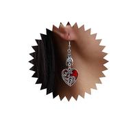Inateannal Gothic Red Heart Bat Drop Earrings Heart Rock Bat Hook Earrings Silver Filigree Heart Dangle Earrings Punk Dark Rock Earrings Jewelry for Women and Girls
