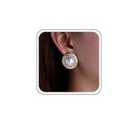 Inateannal Large Round Pearl Earrings Gold Chunky Pearl Studs Big Disc Coin Earrings Statement Geometric Pearls Earring Palace Jewelry for Women