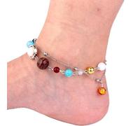 Inateannal Layered Eight Planets Ankle Bracelet Silver Plated Beaded Anklet Creative Solar System Beads Charm Ankle Chains Foot Jewelry for Women and Girls