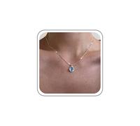 Inateannal Oval Crystal Necklace With Pendant Blue Sapphire Chain Necklace Oval Necklaces Sapphire Crystal Necklaces Wedding Jewelry For Women, Una dimensione, Zinc, No Gemstone