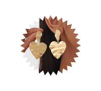 Inateannal Punk Big Heart Drop Earrings Gold Textured Heart Earrings Large Metal Heart Dangle Earrings Irregular Square Stud Earrings Hammered Heart Statement Earrings Jewelry for Women and Girls
