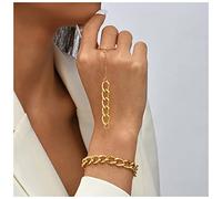 Inateannal Punk Cuban Chain Finger Ring Bracelet Gold Slave Bracelet Chunky Chain Ring Wrist Bracelet Vintage Finger Bracelet Hand Harness Chain Bracelet Jewelry Women and Girls Gifts